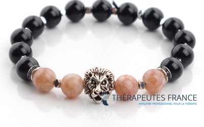 Bracelet obsidienne & pierre de lune orange