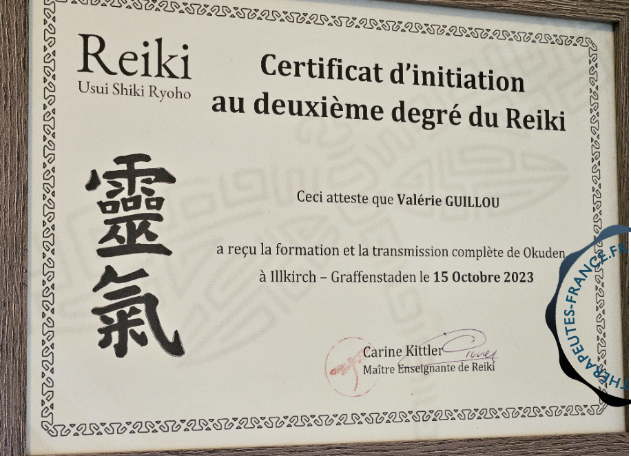 Certificat d'initiation au deuxième degré du Reiki