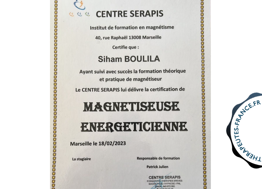 Diplôme Magnétiseuse Energéticienne